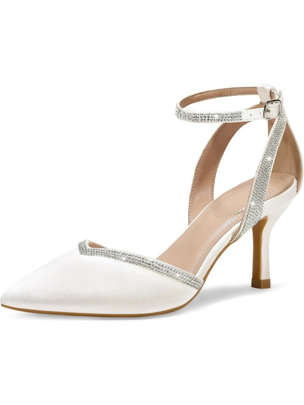 Women's White Satin Closed Toe Kitten Heels Comfortable Pumps Party Dressy Shoes